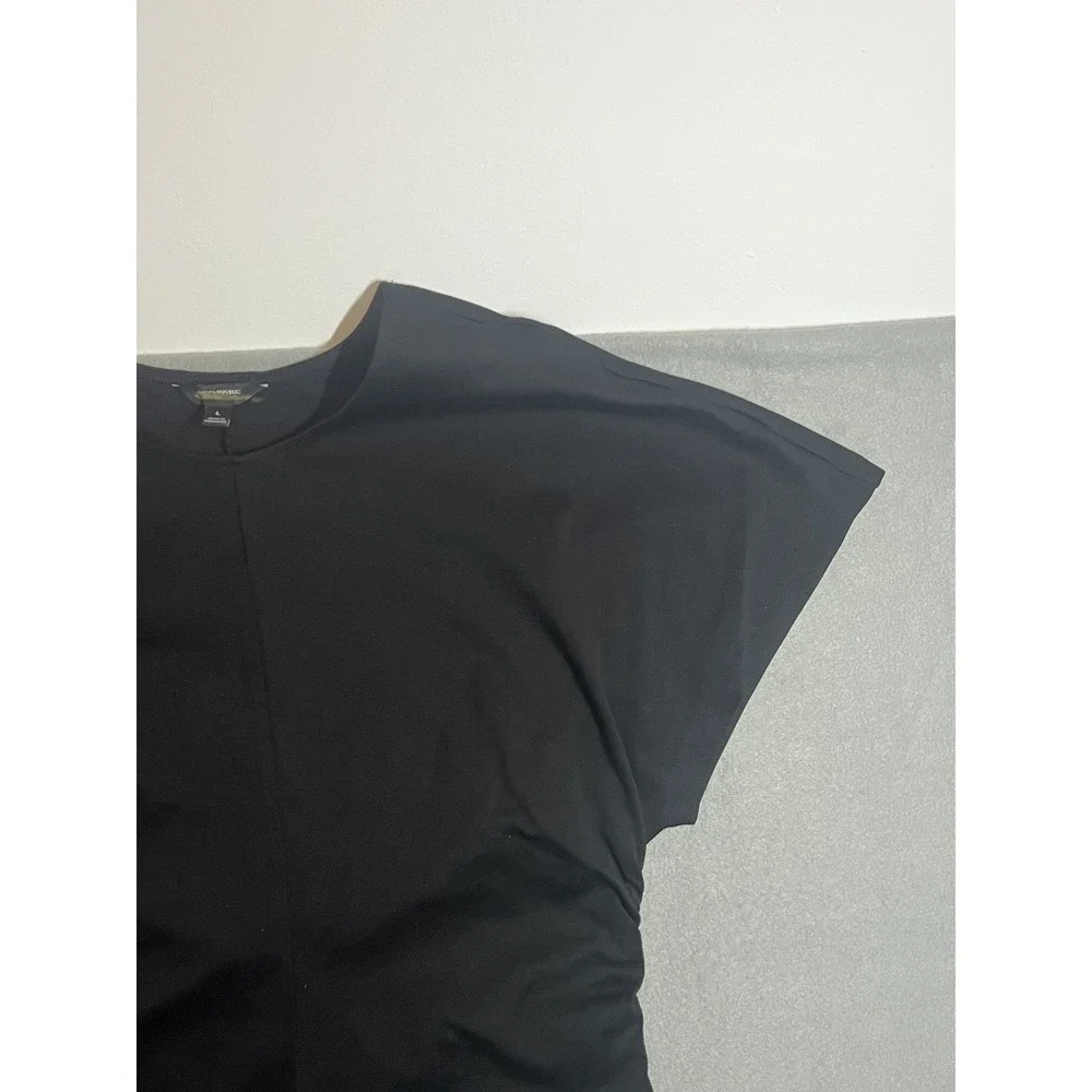 Banana Republic Women's Black Ruched Sheath Dress Size Large Short‎ Sleeve Midi - Picture 4 of 12